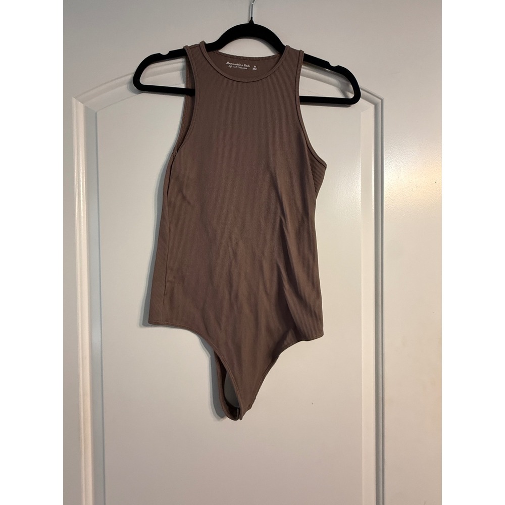 Abercrombie & Fitch Bodysuit Medium Brown Ribbed High Neck Clean Girl Neutral